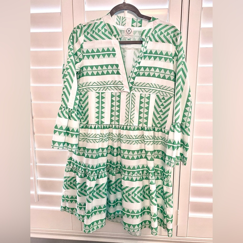 Chic Green Patterned Long Sleeve Dress